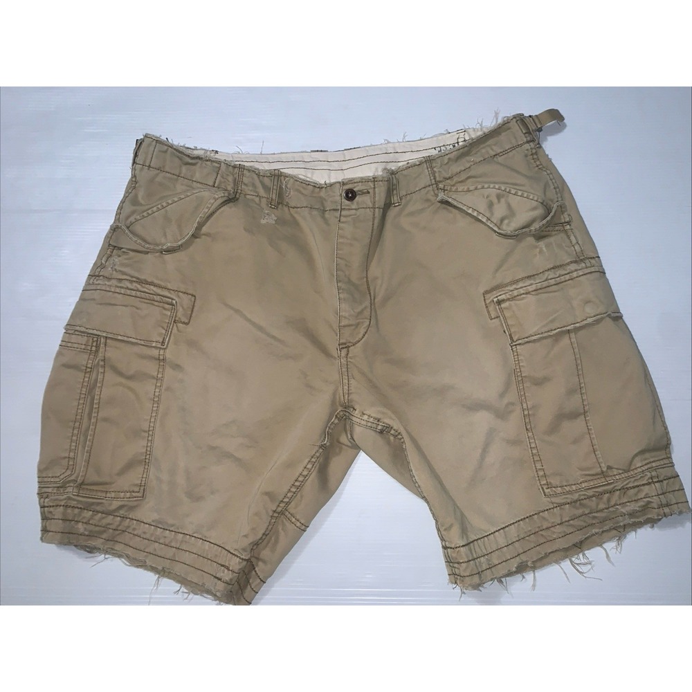 Polo Ralph Lauren Cargo Shorts Size 46B Utility Tan Khaki VTG Y2K Distressed